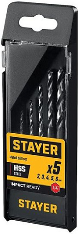 Набор сверл по металлу STAYER Impact Ready, 2.0-6.0мм, хвостовик 1/4", 5шт купить в СОМ