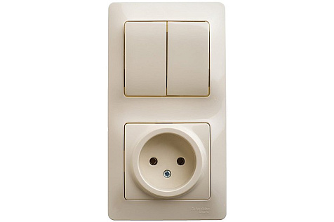 Блок розетка + 2кл выключатель бежевый  GLOSSA купить в СОМ