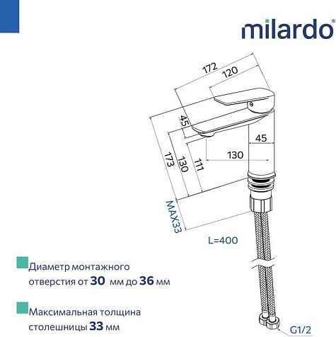 Смеситель для раковины Milardo Poli POLSB00M01, пластик, хром купить в СОМ