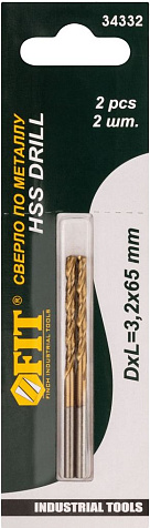 Сверло по металлу FIT, 3.2 мм, сталь HSS, титановое покрытие, 2 шт купить в СОМ