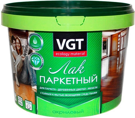 Лак акриловый VGT, паркетный, глянцевый, бесцветный, 0.9 кг купить в СОМ