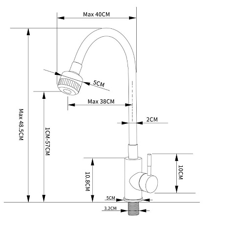 Смеситель для мойки Avrora Kitchen AV9001B, латунь, черный купить в СОМ