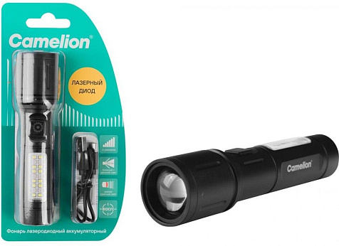 Фонарь лазерный Camelion  LED29365 акк,.4V, 5W LED+12SMD+6RED до 500м, 6K, 6 реж. ZOOM, USB, металл купить в СОМ