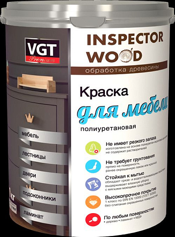 Краска полиуретановая VGT, для мебели, полуматовая, супербелая, 1кг купить в СОМ