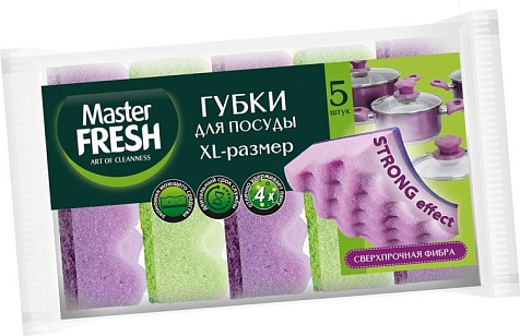 Губка Master FRESH XL STRONG effect для посуды 5шт купить в СОМ