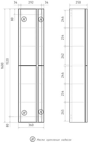 Пенал подвесной Equil Elegante 36, правый, амарок белый купить в СОМ