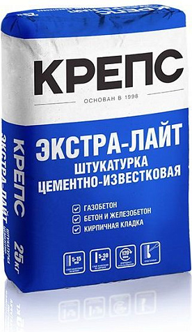 Штукатурка цементно-известковая КРЕПС Экстра Лайт, 25 кг купить в СОМ