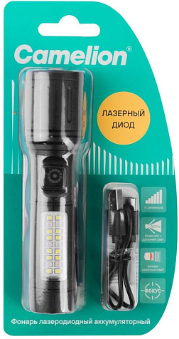 Фонарь лазерный Camelion  LED29365 акк,.4V, 5W LED+12SMD+6RED до 500м, 6K, 6 реж. ZOOM, USB, металл купить в СОМ