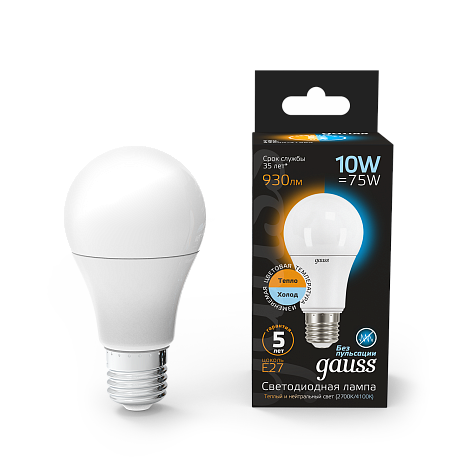 Лампа светодиодная Gauss 10Вт E27 A60 LED, 2700/4100К купить в СОМ