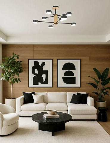 Люстра Linvel MS 1225/8 Гунт Чёрный/дерево GX53 max.9W 700х700х300мм купить в СОМ